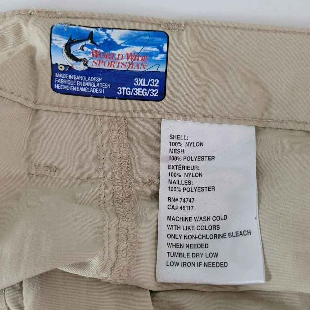 World Wide Sportsman Nylon Fishing Convertible Pants size 3X Cream Zip Off Legs